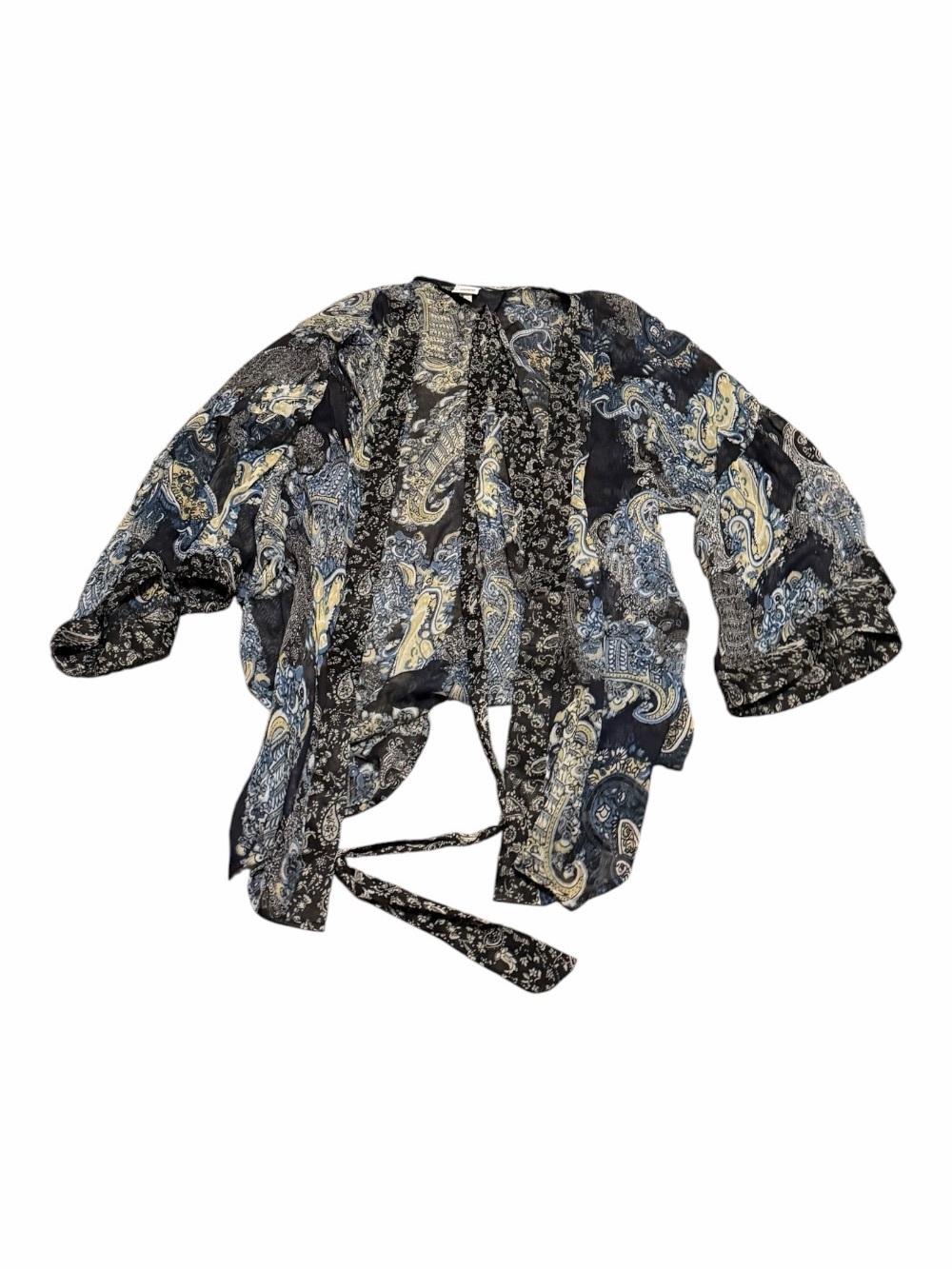 Sonoma Navy, Cream & Light Blue Paisley Tie-Waist Kimono